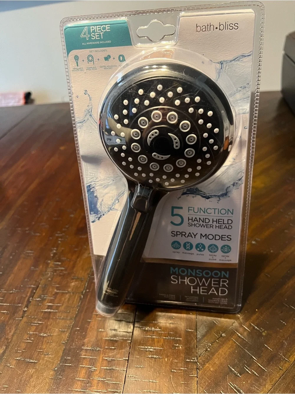 Bath Bliss 5 Function Black Hand Held Monsoon Shower Head